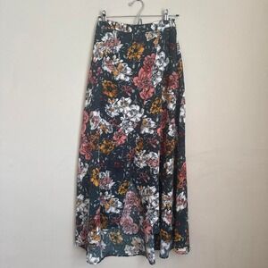 Dark Green Floral Wrap Midi Skirt Boho Flowy Garden Cottagecore Aesthetic XS/S